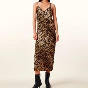 All Saints Hera Leopard 90s Spaghetti Strap Slip Dress XS